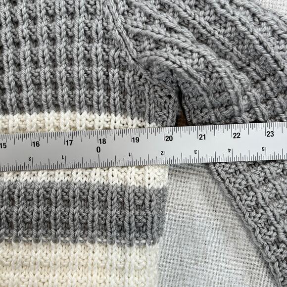 Open Front Chunky Knit Striped Cardigan Med to Sm Gray White Grunge Grandpa - Picture 3 of 6